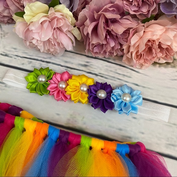 Newborn Baby Rainbow Tutu and Headband Photo Prop - Picture 3 of 8